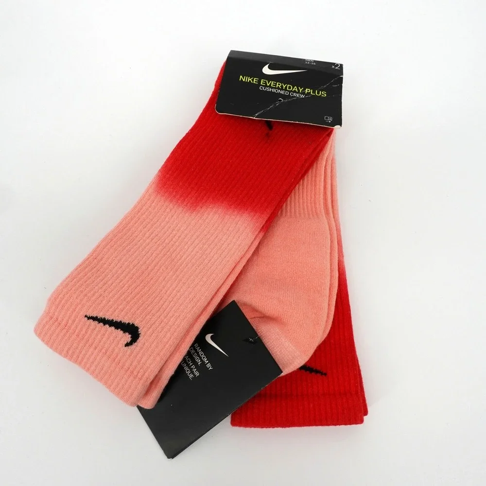 Nike Everyday Plus Cushioned Crew Socks 2 Pair Red Pink Dip Dye Men XL 12-15